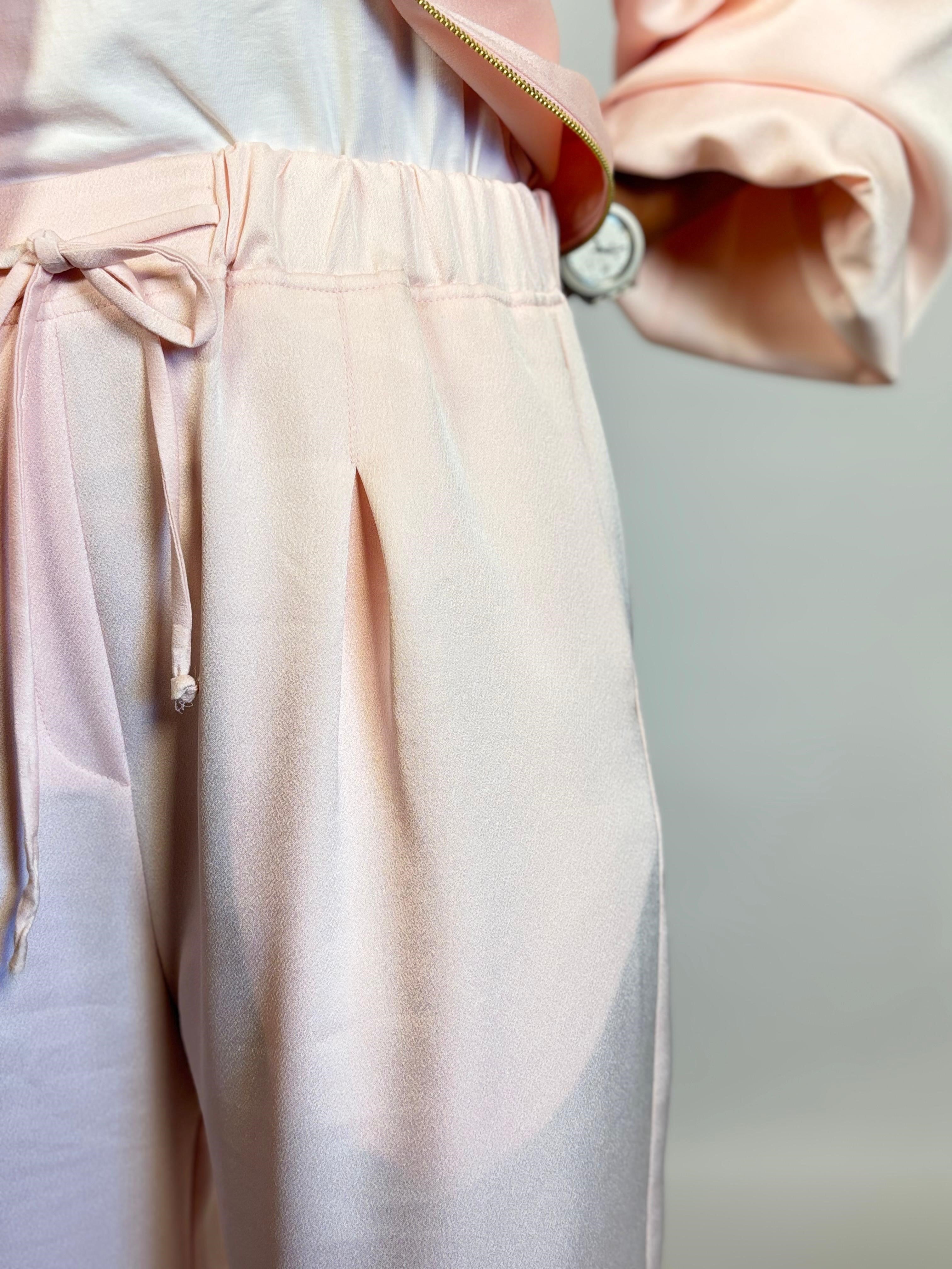 Rose Satin Wide-Leg Pants