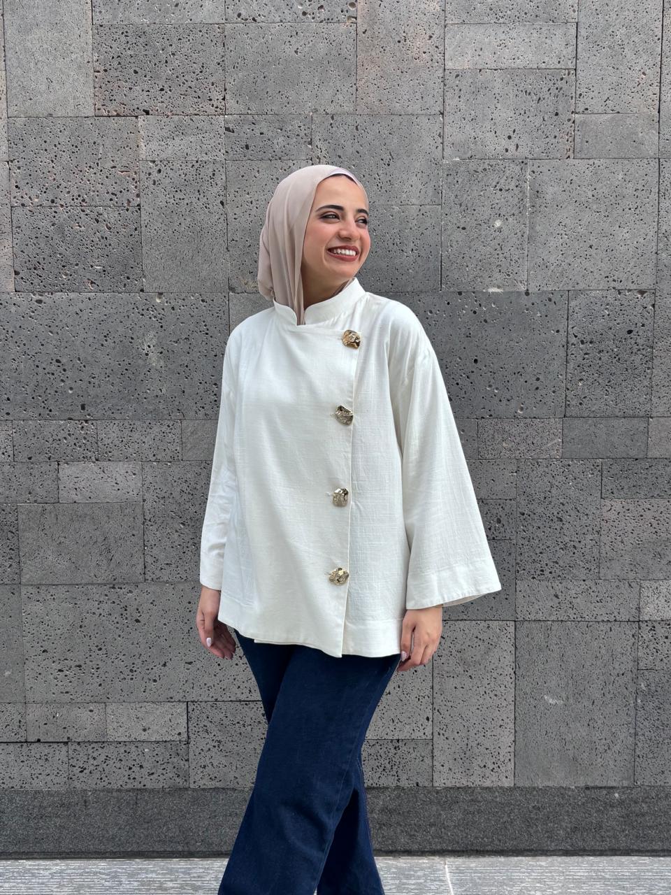 Ecru Linen Side-Button Jacket