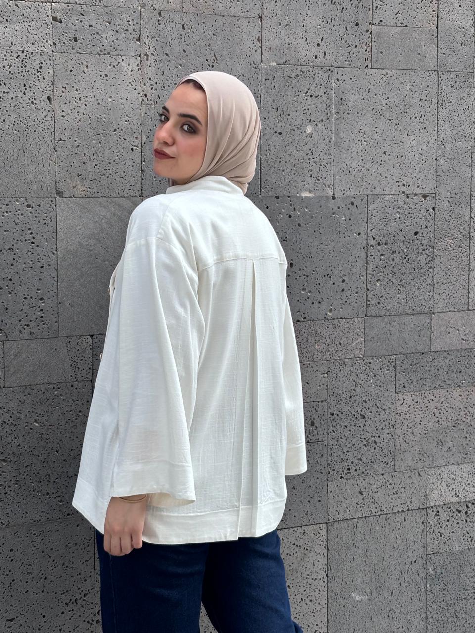 Ecru Linen Side-Button Jacket