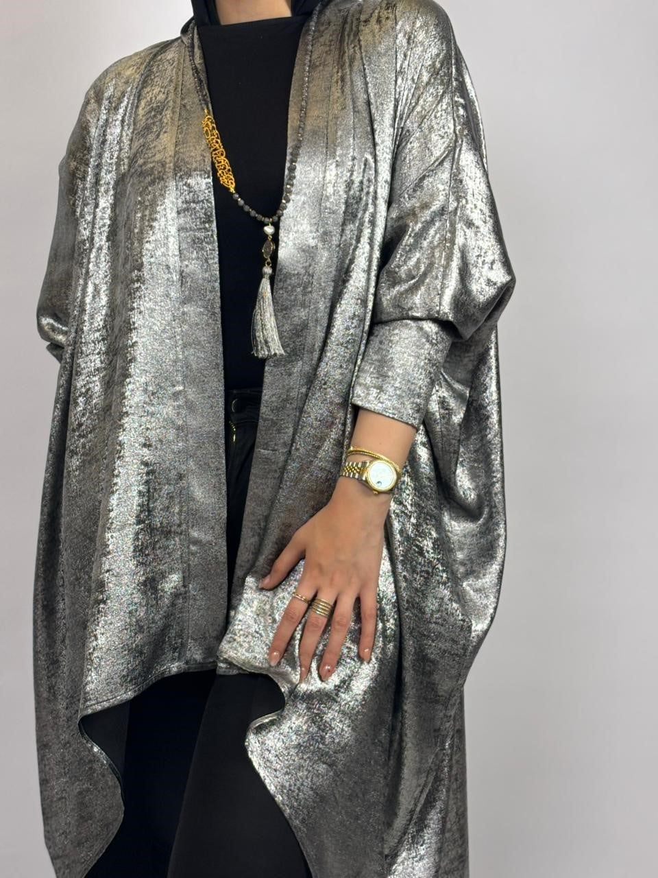 Shimmery Silver High-Low Cardigan