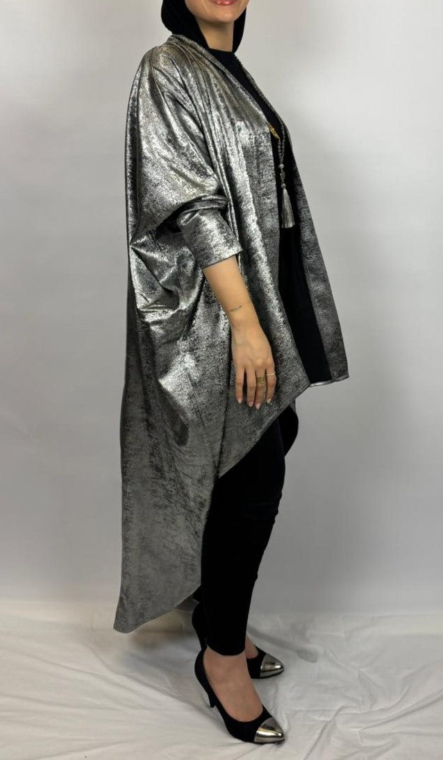 Shimmery Silver High-Low Cardigan