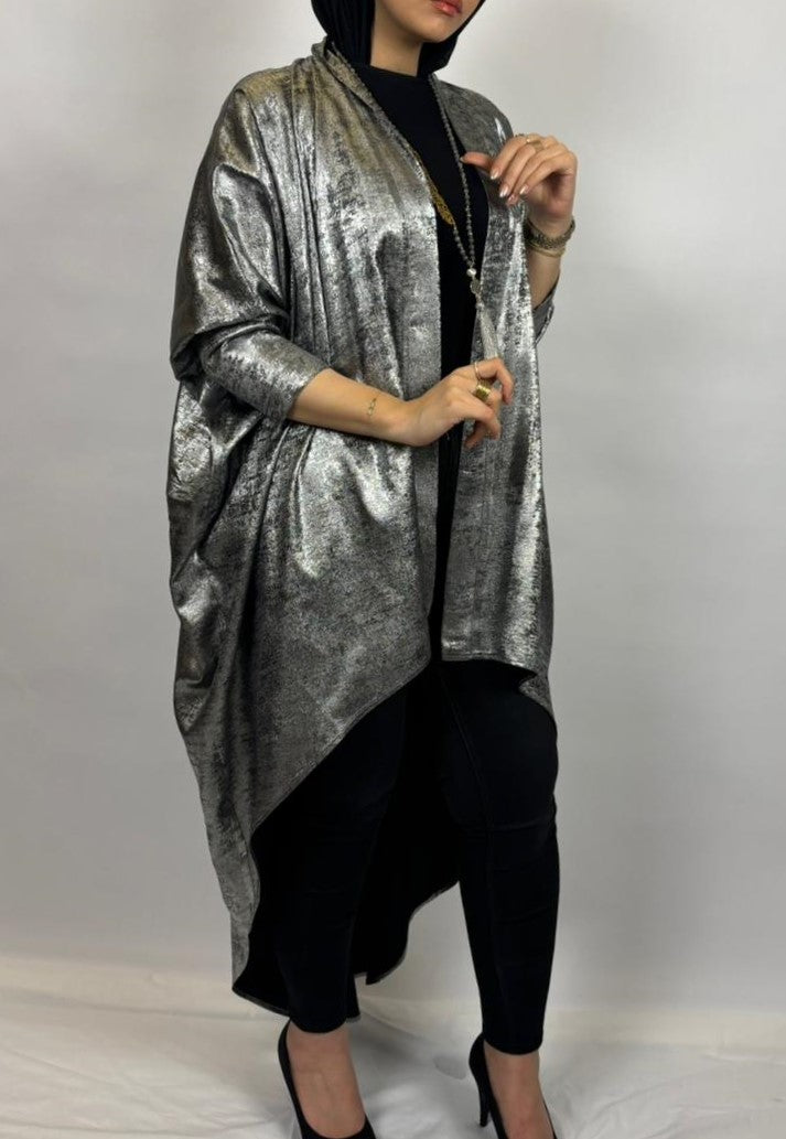 Shimmery Silver High-Low Cardigan