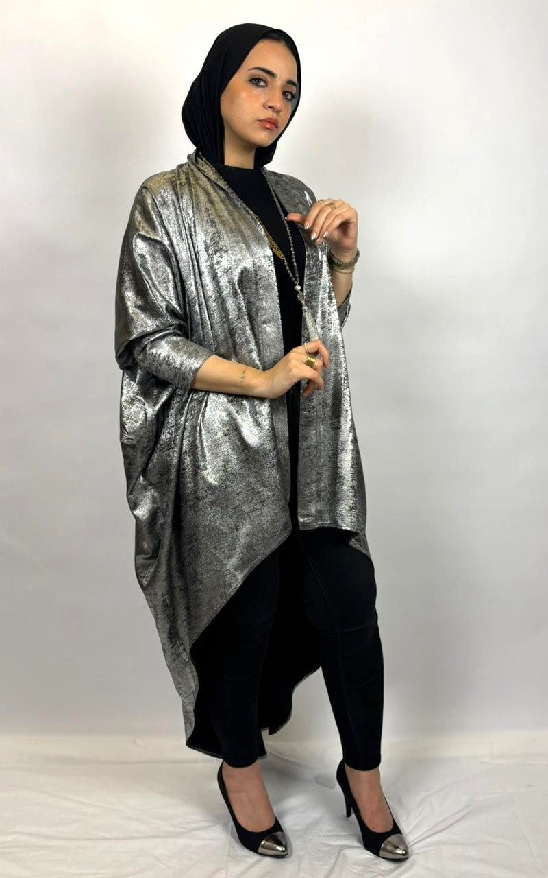 Shimmery Silver High-Low Cardigan