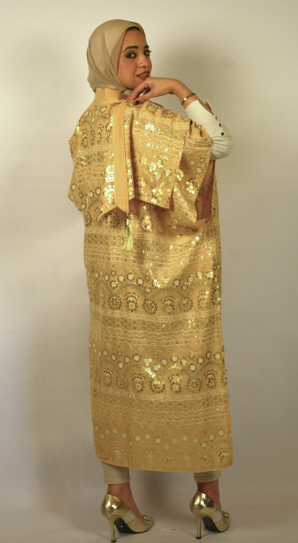 Linen & Sequin Embroidered Simon Kaftan