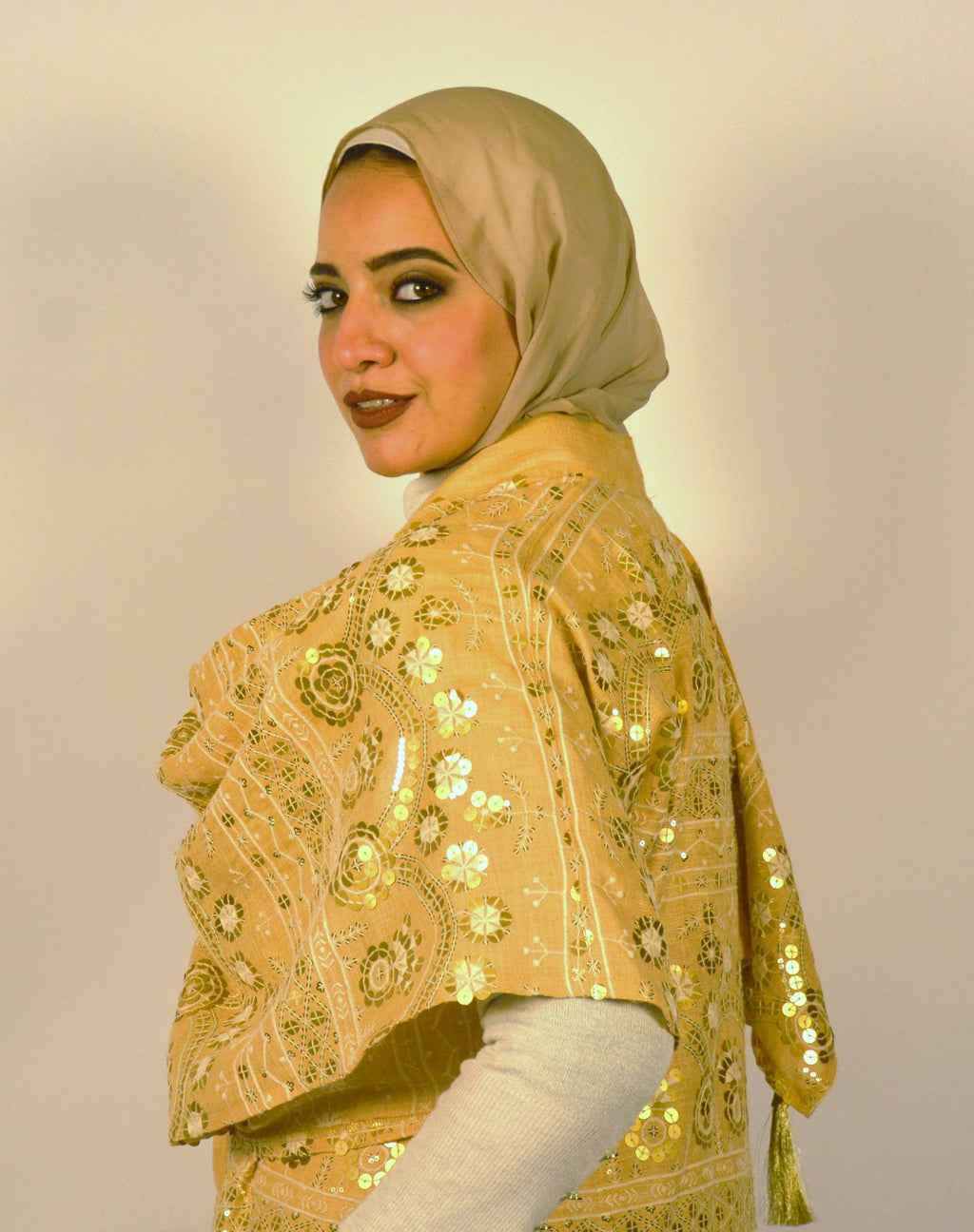 Linen & Sequin Embroidered Simon Kaftan