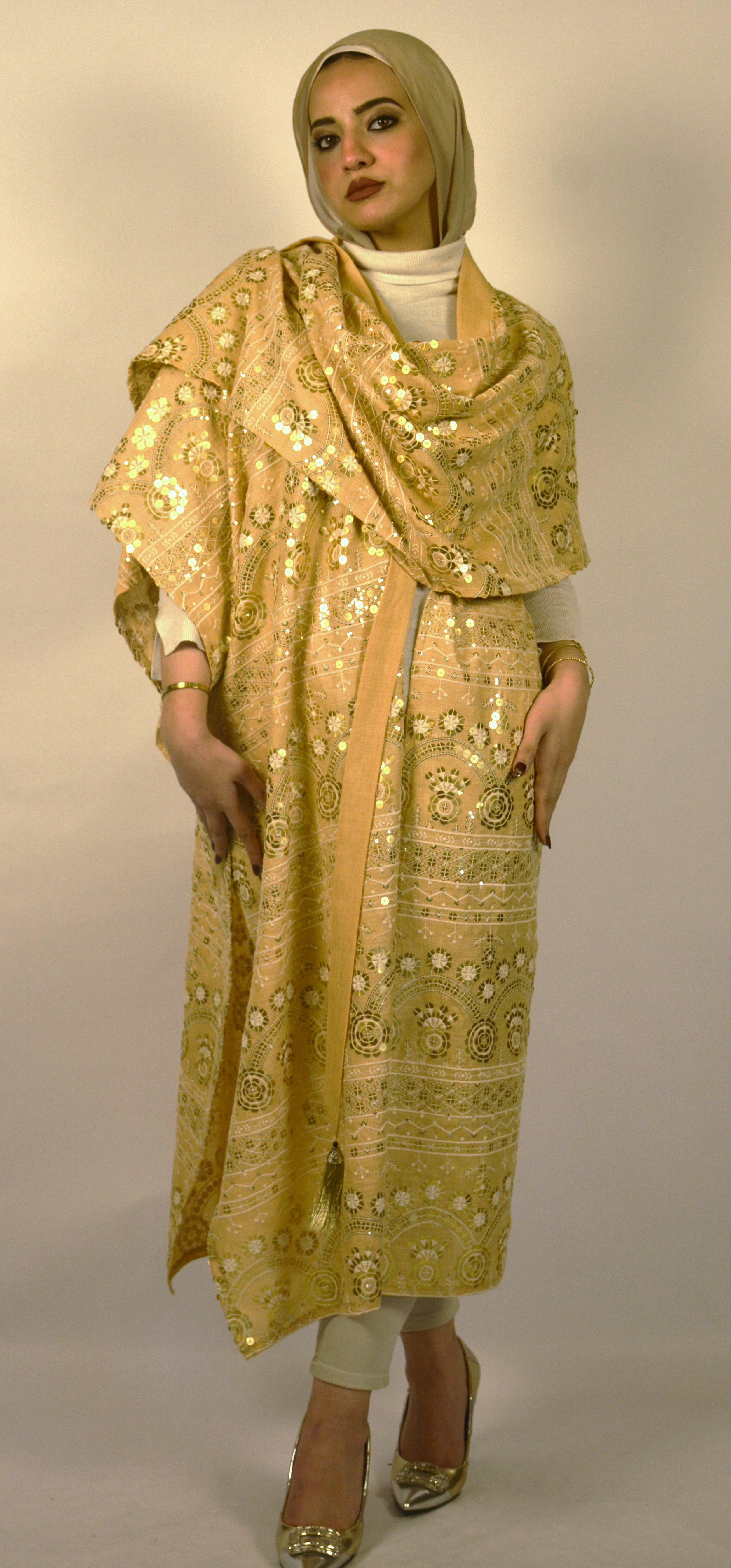 Linen & Sequin Embroidered Simon Kaftan