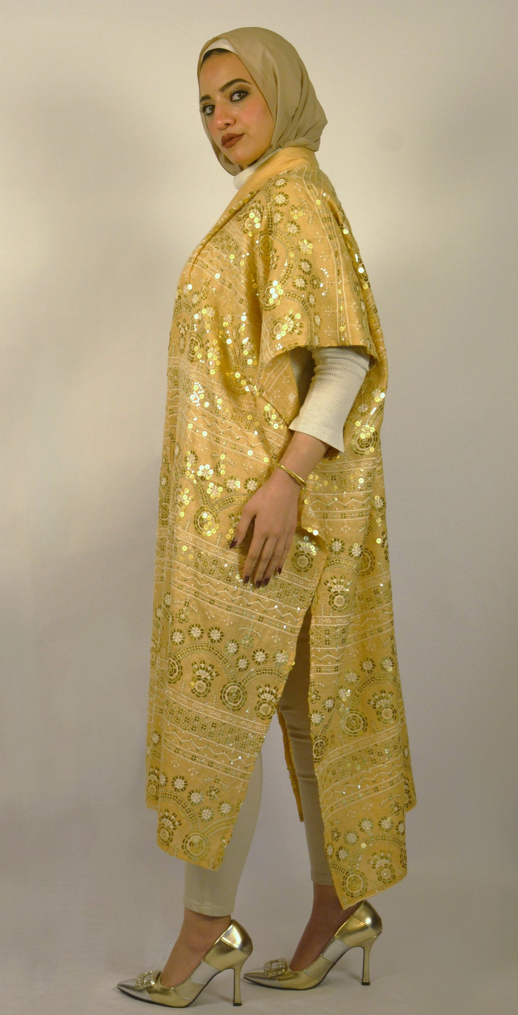 Linen & Sequin Embroidered Simon Kaftan