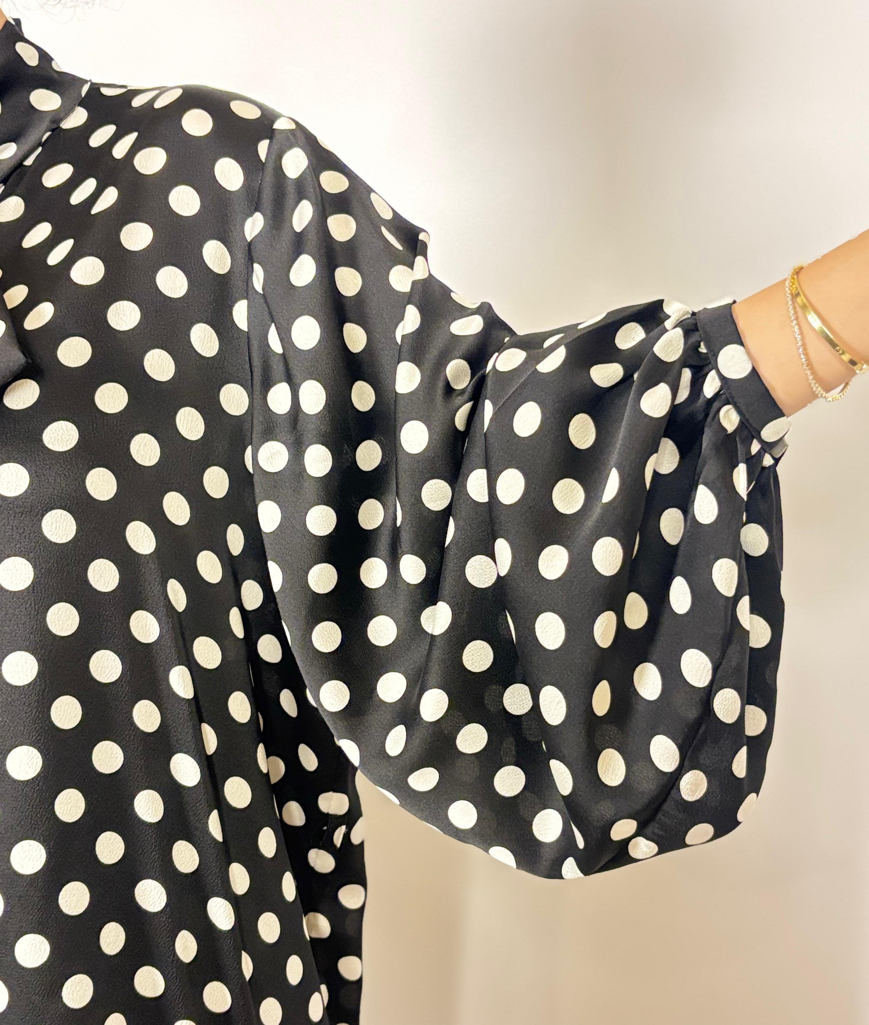 Midnight Dot Tie-Neck Blouse