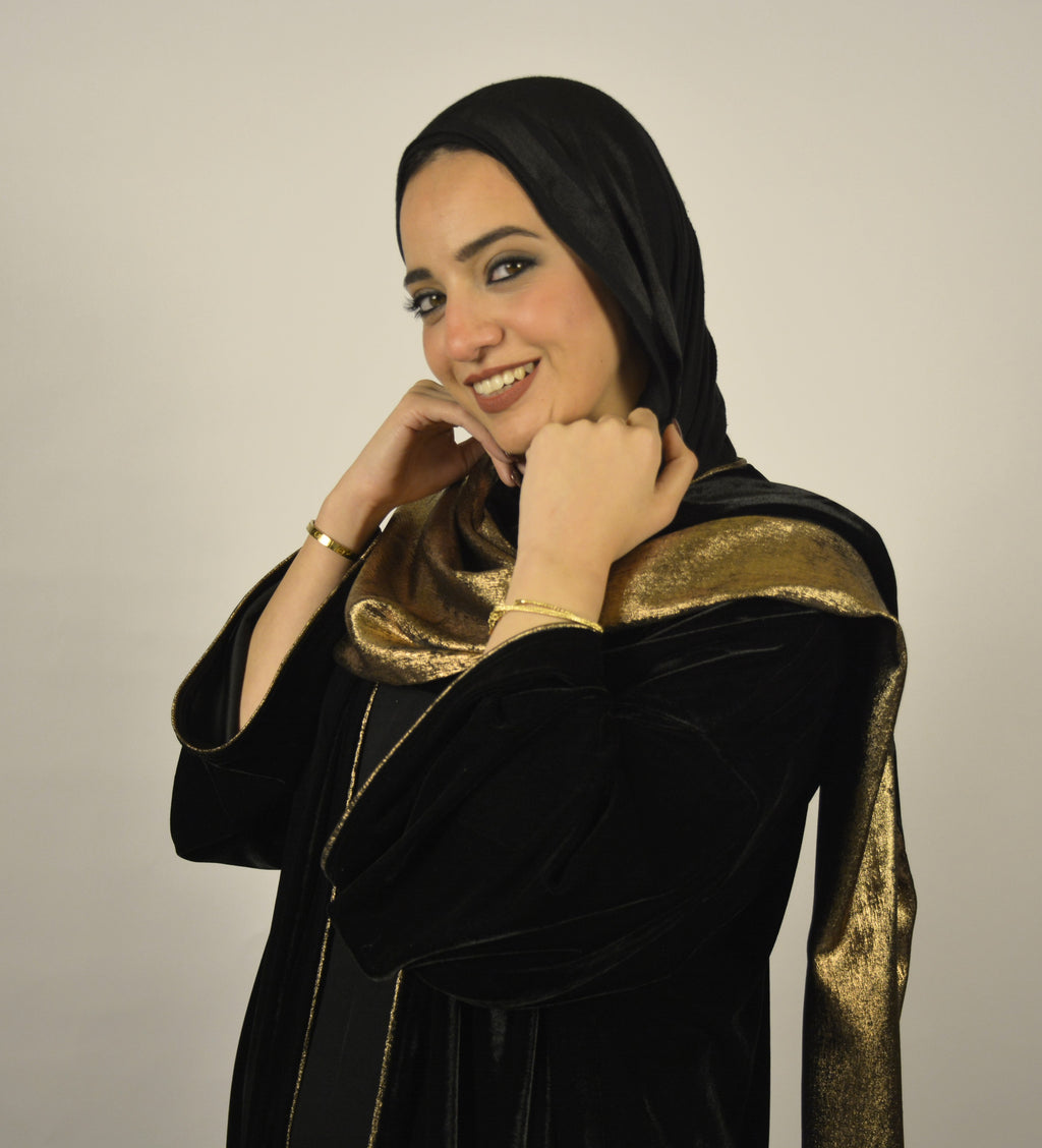Velvet Black Kaftan w' Bronze Shawl