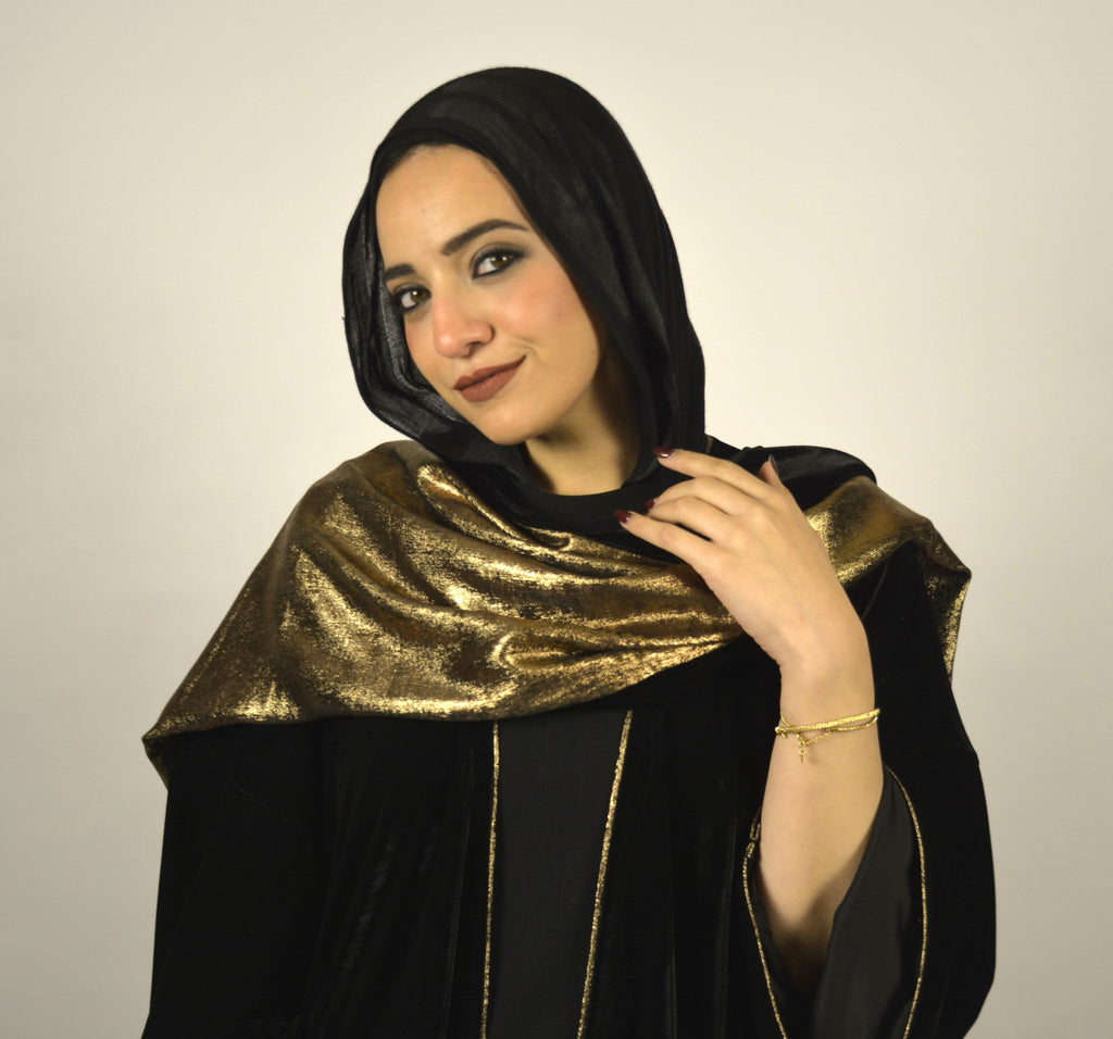 Velvet Black Kaftan w' Bronze Shawl