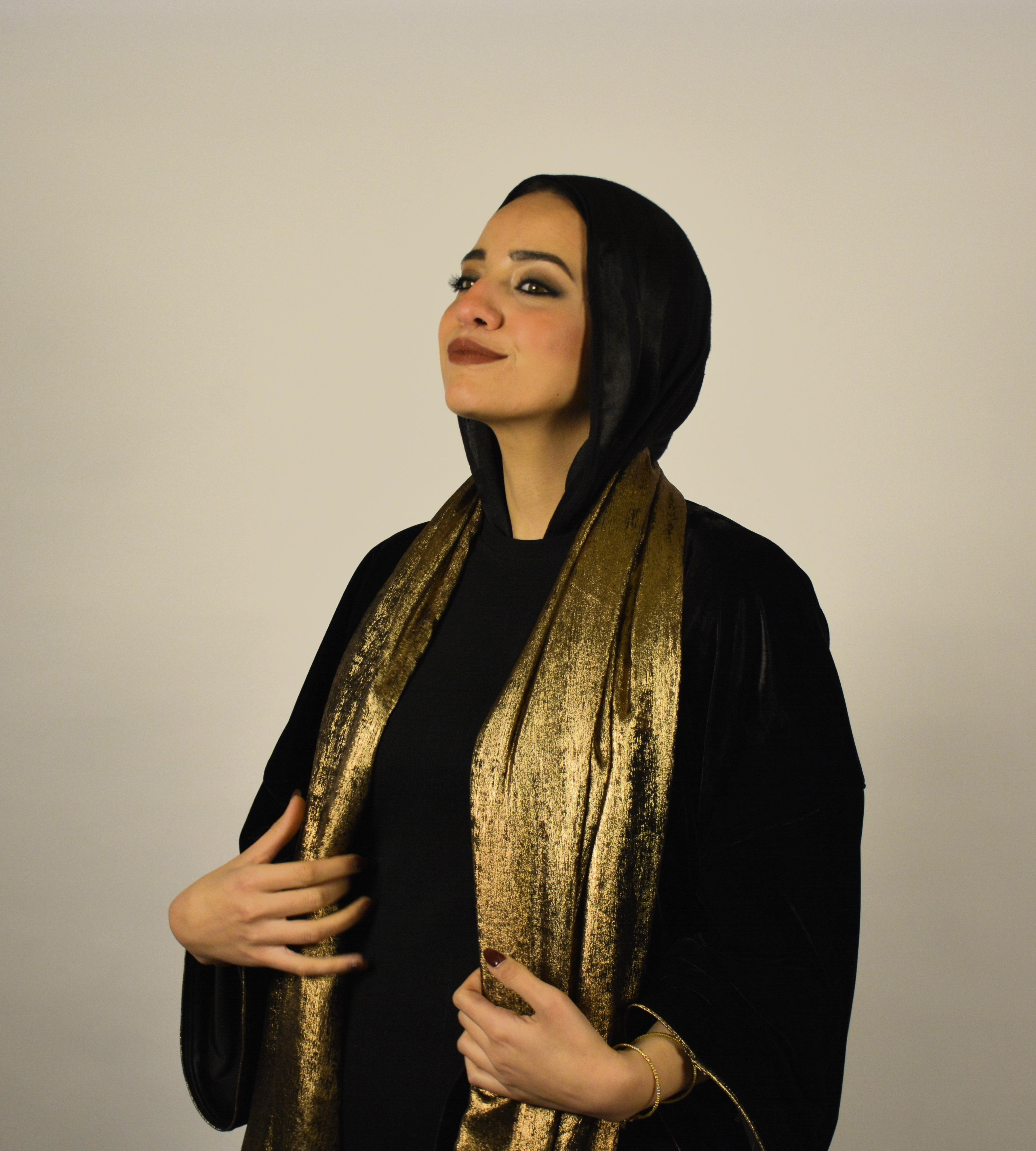 Velvet Black Kaftan w' Bronze Shawl