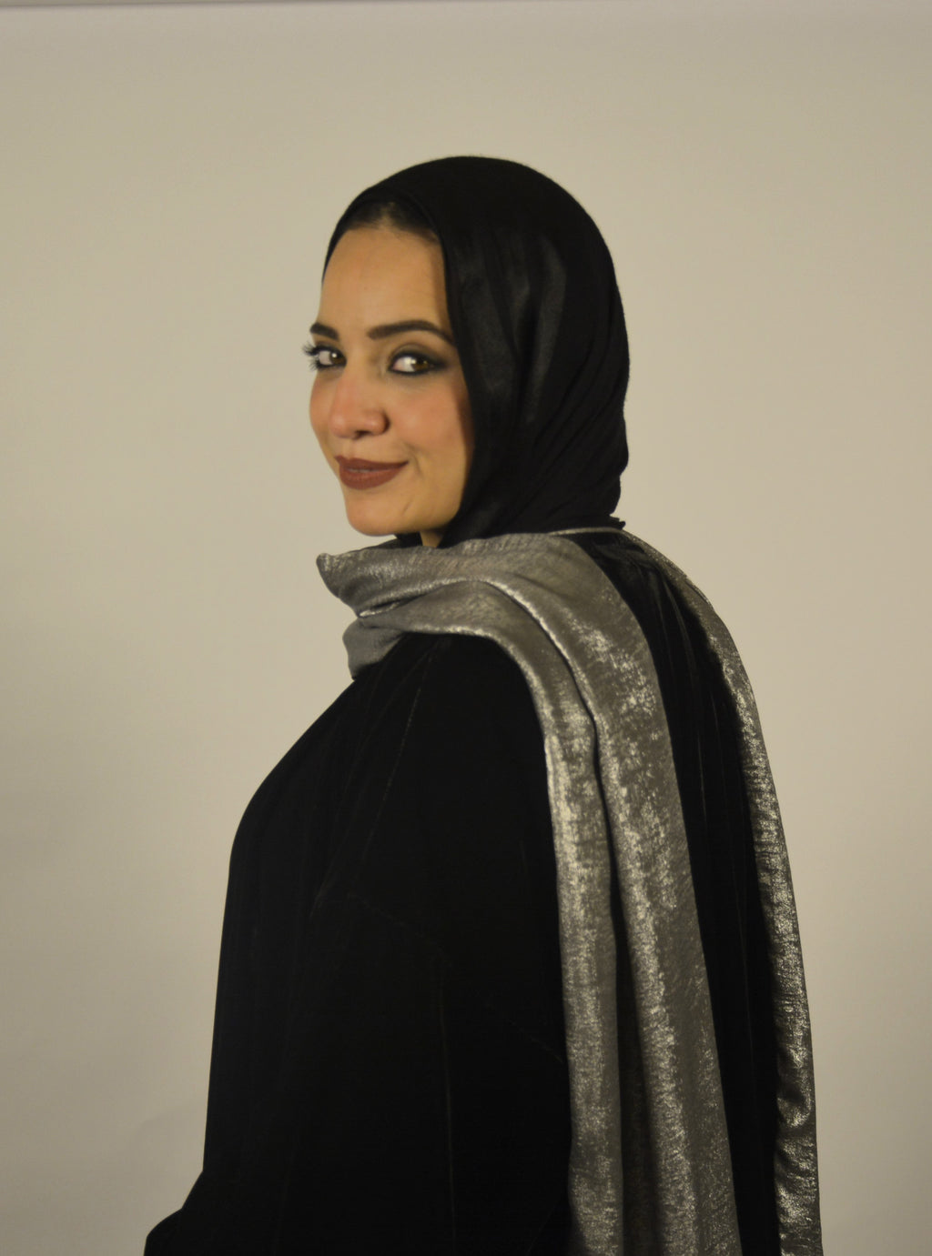 Velvet Black Kaftan w' Silver Shawl