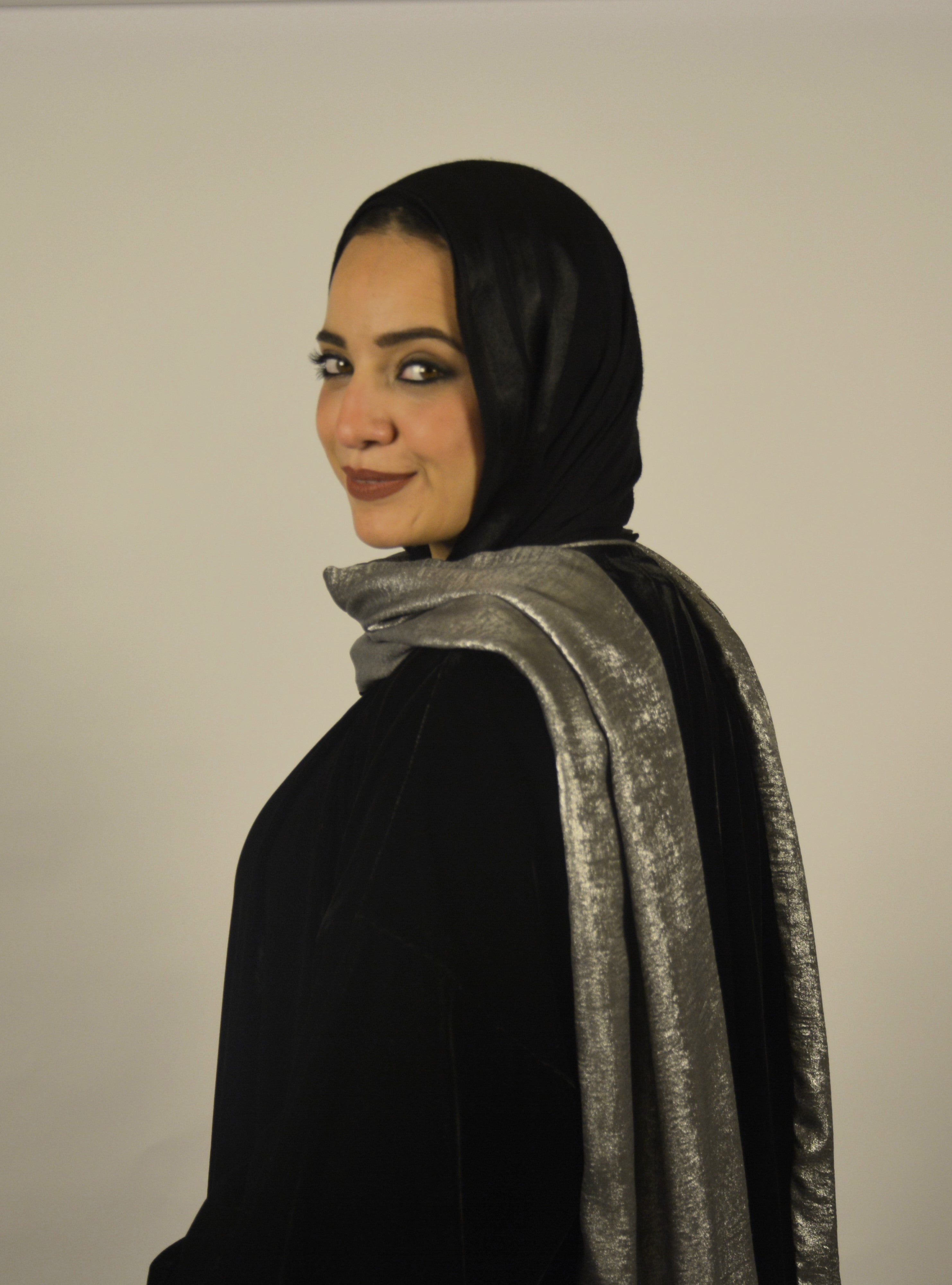 Velvet Black Kaftan w' Silver Shawl