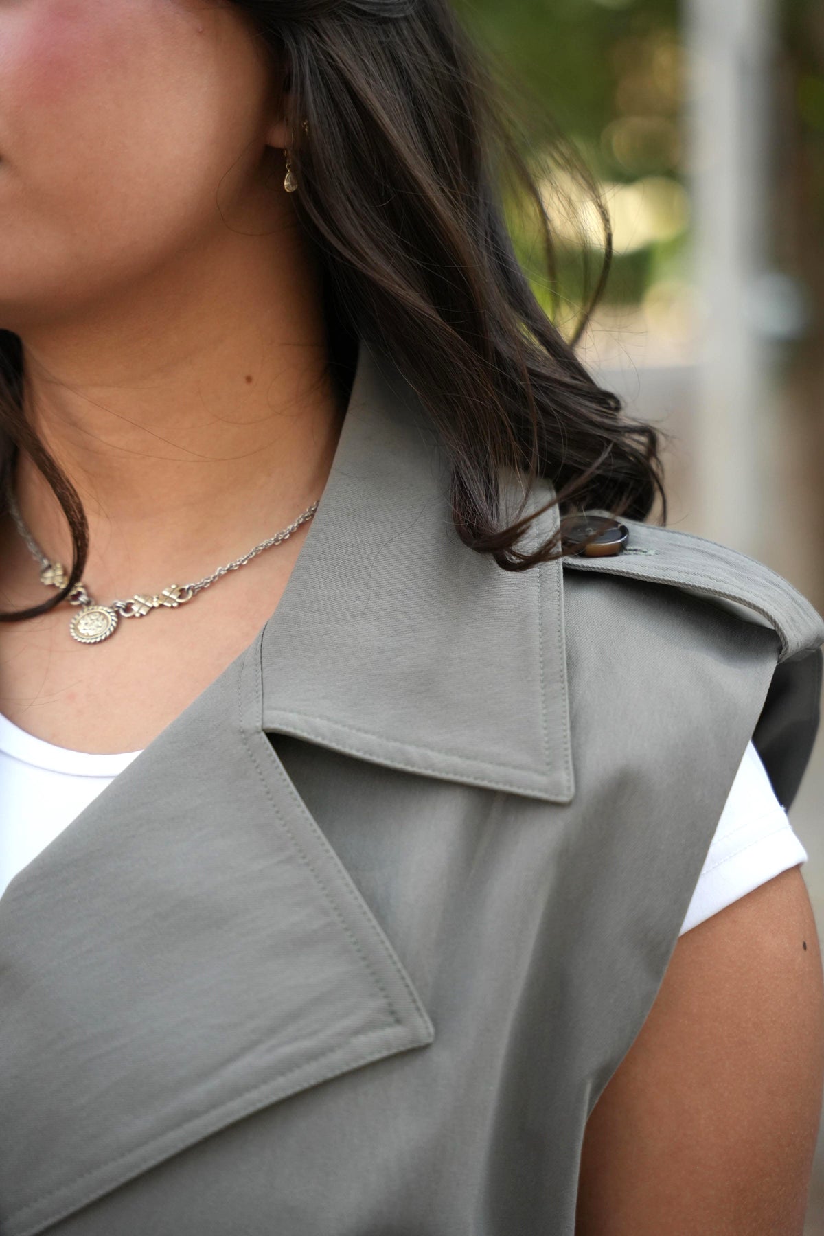 Olive Belted Trench Vest