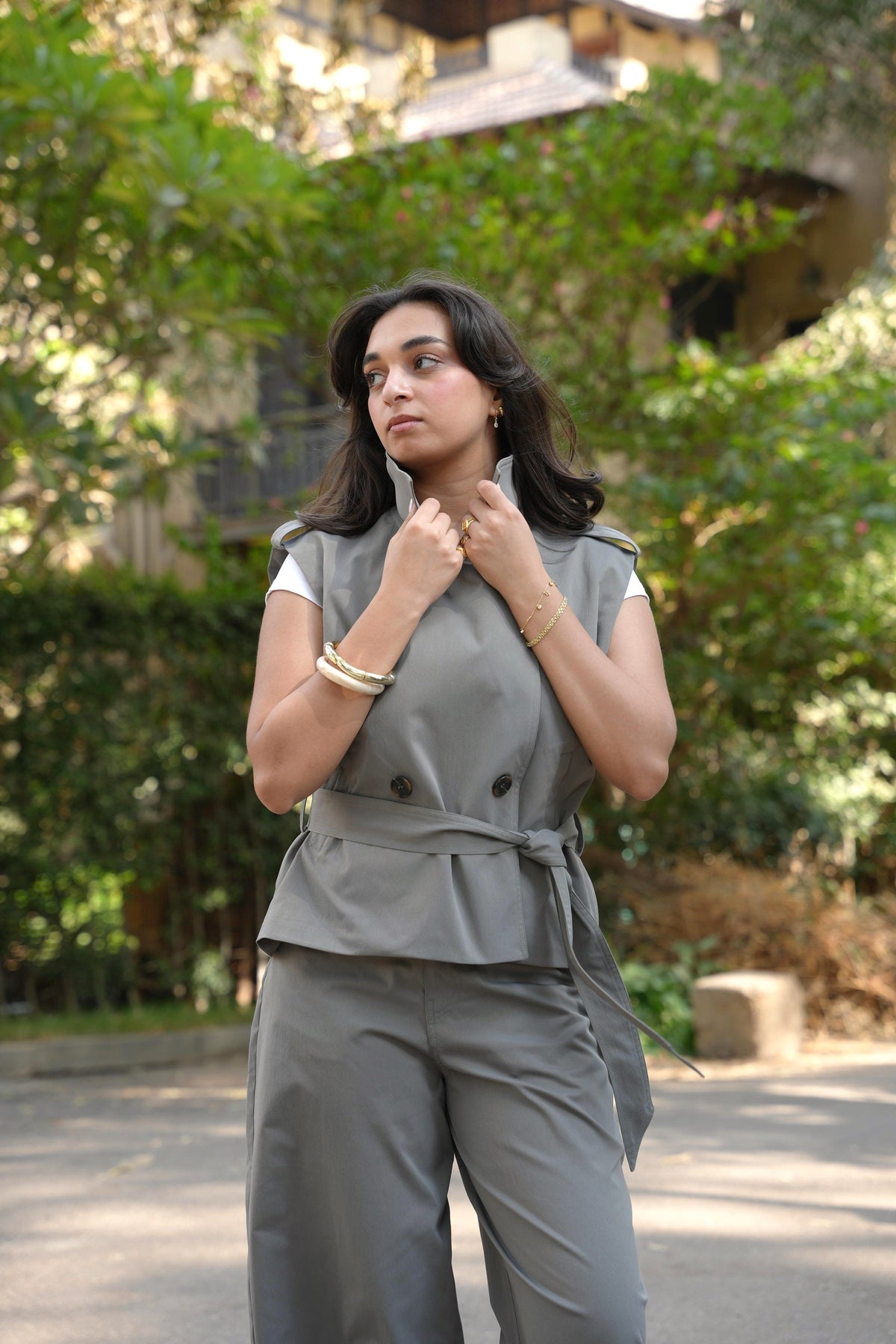 Olive Belted Trench Vest